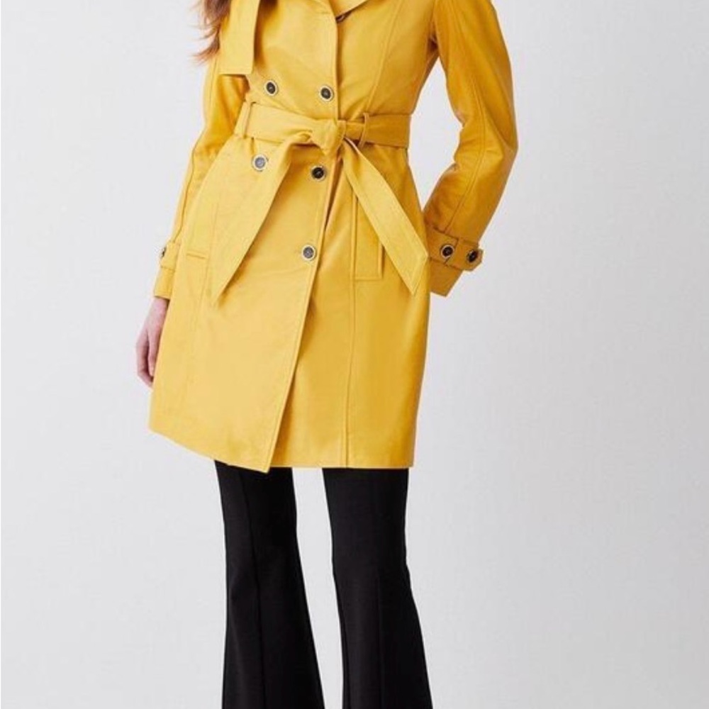 Fiorucci Y2K Double Breasted Denim Trench Coat | Yellow | Small |